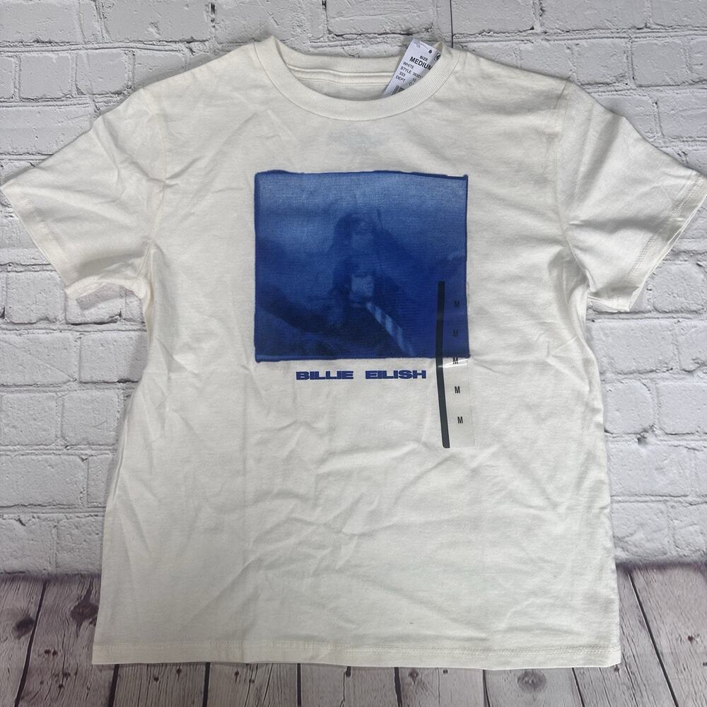 Billie Eilish T-Shirt Tween Size Medium, Beige, 'Hit Me Hard And Soft' Graphic